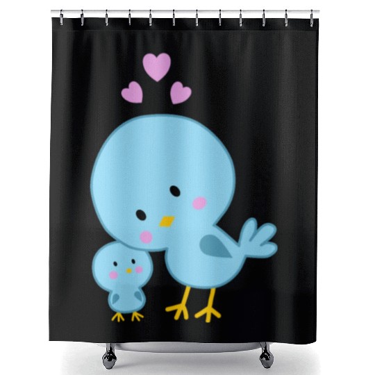 Bird parent and bird baby with hearts and love Shower Curtains