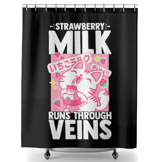 Strawberry Milk Shake Korean Vegan Japanese Drink Shower Curtains