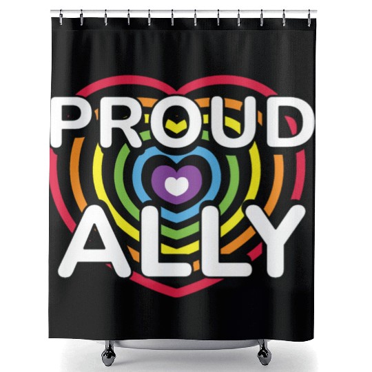 Proud Ally Rainbow Heart LGBTQIA Pride Month v01 Shower Curtains