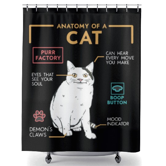 Funny Weird Cat Meme Smiling Anatomy of A Cat Shower Curtains
