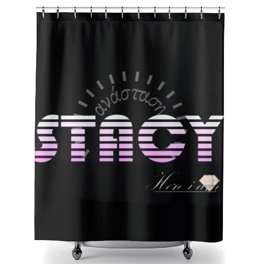 Stacy pink white, etymology of Greek origin. Shower Curtains
