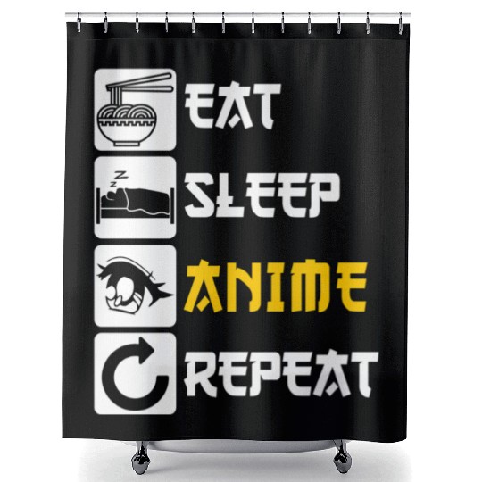 Eat Sleep Anime Repeat Manga Japan Saying Cosplay Shower Curtains