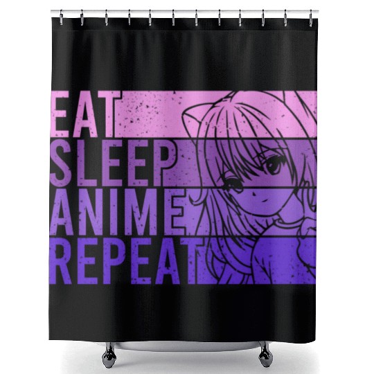 Anime Shower Curtains Eat Sleep Anime Repeat Anime