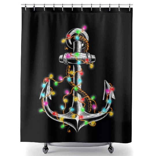 Boating Christmas Lights Anchor Santa Sailing Shower Curtains
