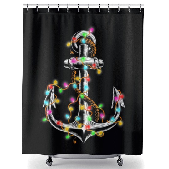 Boating Christmas Lights Anchor Santa Sailing Shower Curtains