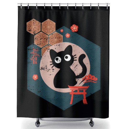 Black Cat Lover japanese kitten anime tokyo otaku Shower Curtains