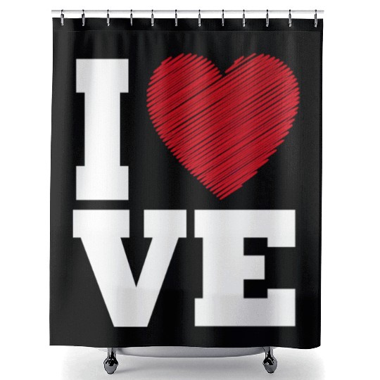 Love Heart Typography for Valentines Day Shower Curtains