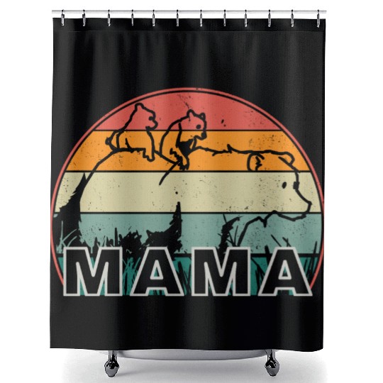 Mama Bear grizzly Retro With Cubs distressed print Shower Curtains