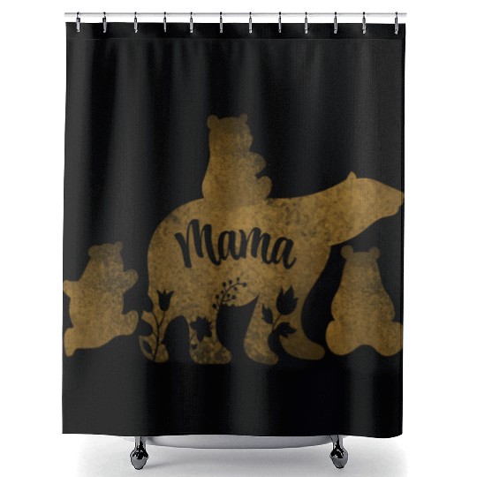 Mama Bear With 3 Baby Bear Cubs Following Mama Shower Curtains