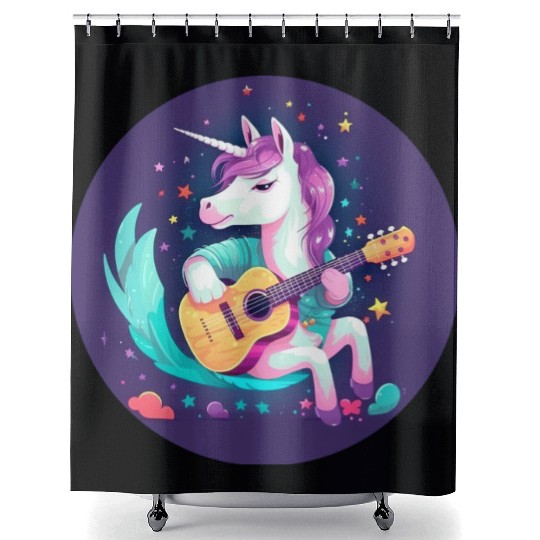 Unicorn Guitar Sunset Shower Curtains