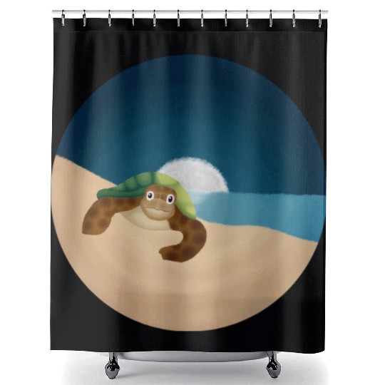 Night Serenity: Sea Turtle by the Moon Shower Curtains