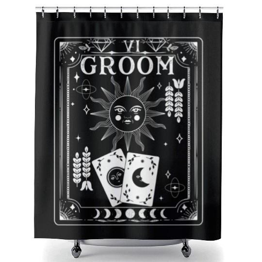 Gothic Witchy Coven Tarot Halloween Groom Shower Curtains