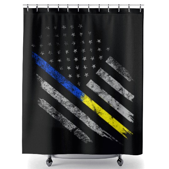 Gold Blue Line 911 Police Dispatcher First Shower Curtains
