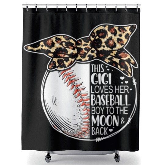 Baseball Gigi Vintage Leopard Messy Bun Shower Curtains