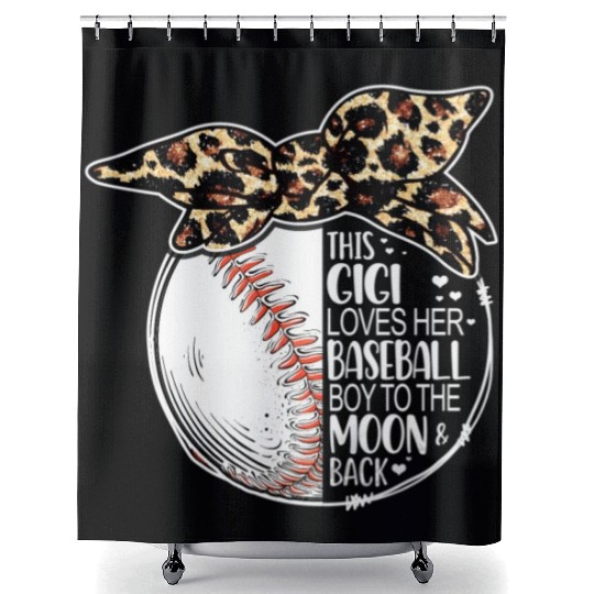 Baseball Gigi Vintage Leopard Messy Bun Shower Curtains