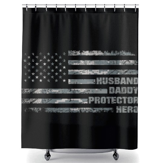 Husband Daddy Protector Hero Fathers Day Camo Shower Curtains