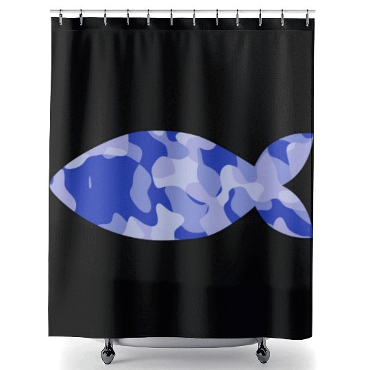 Fish blue camo Shower Curtains