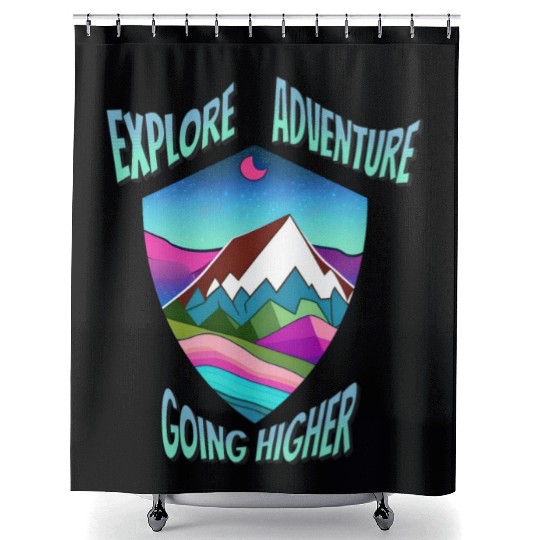 Neon Mountains hiking Shower Curtains