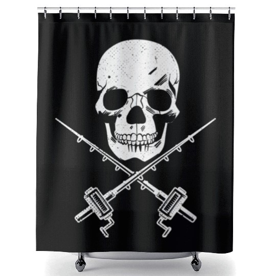 ull And Fishing Rod Pirate Flag Shower Curtains