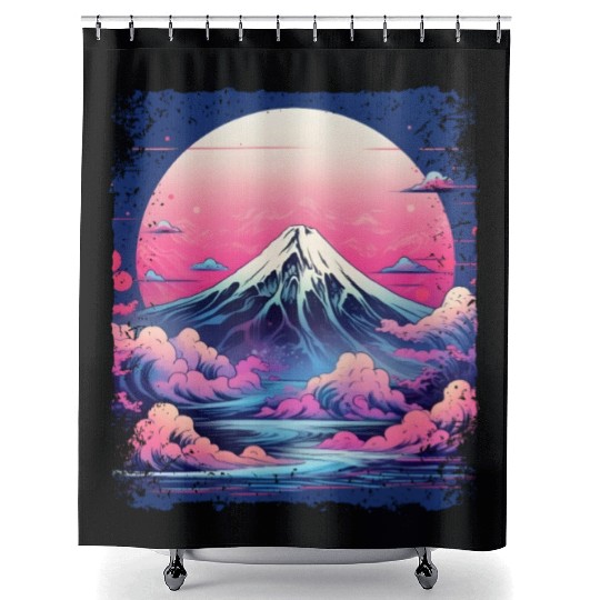 Vaporwave Volcano Aesthetic Japan Sight Mount Fuji Shower Curtains