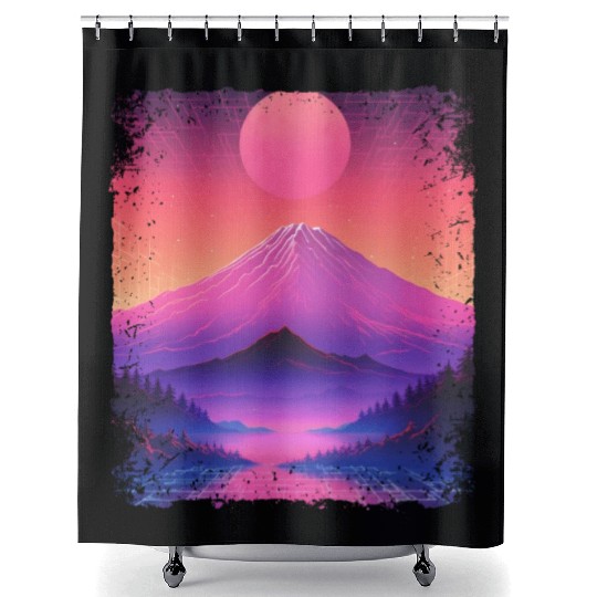 Mount Fuji Aesthetic Japan Sight Vaporwave Volcano Shower Curtains