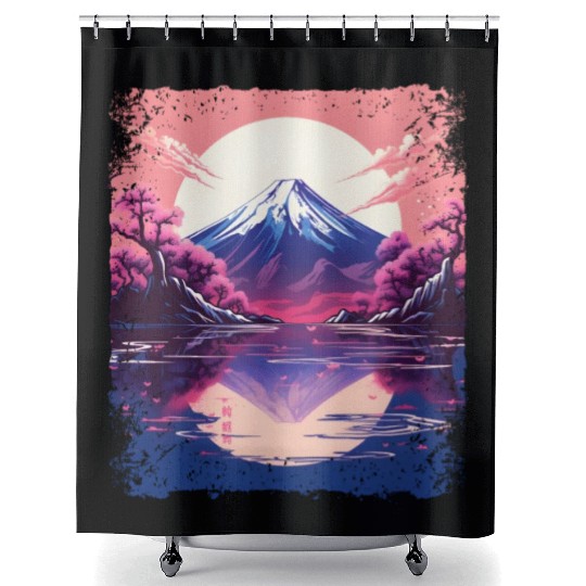 Vaporwave Aesthetic Japan Sight Mount Fuji Volcano Shower Curtains