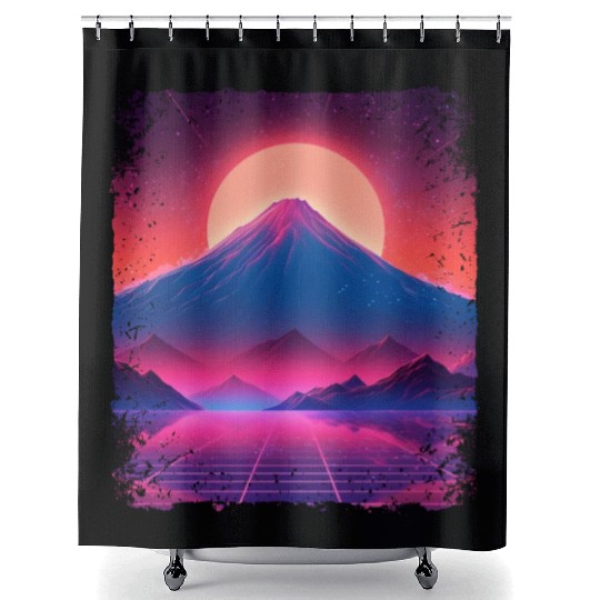 Aesthetic Vaporwave Japan Sight Mount Fuji Volcano Shower Curtains