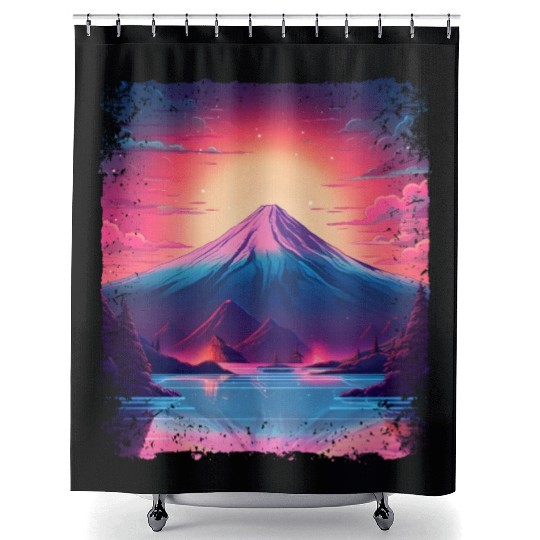 Mount Fuji Sight Aesthetic Japan Vaporwave Volcano Shower Curtains