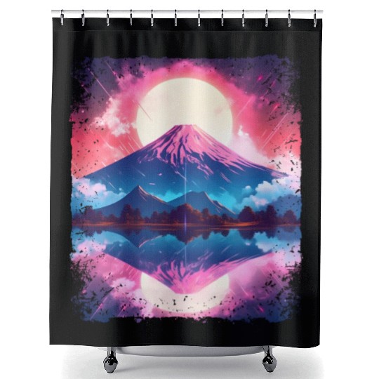 Mount Fuji Vaporwave Aesthetic Japan Sight Volcano Shower Curtains