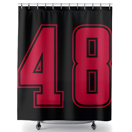 Red Number 48 Team Junior Sports Numbered Shower Curtains