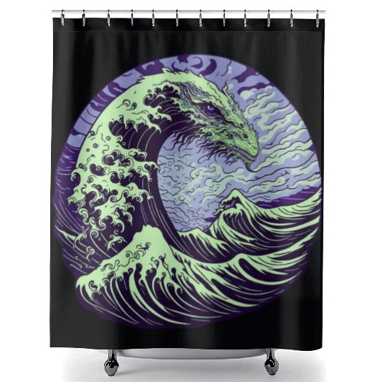 Wave Dragon - Purple/Green Variation Shower Curtains
