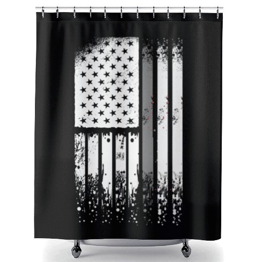 Correctional Officer - Us Flag Thin Silver Line Shower Curtains