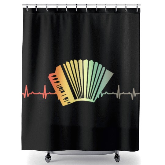 Retro Heartbeat Piano Air Accordion Squeezebox Shower Curtains