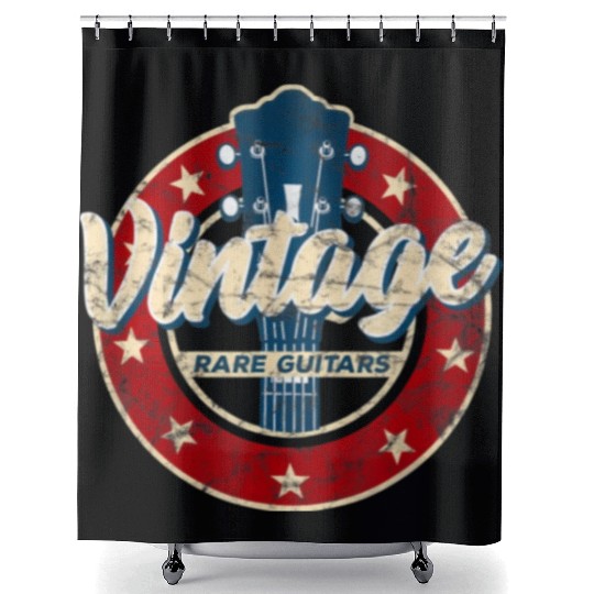 Vintage Electric Guitar Player Rock and Roll Fan Shower Curtains