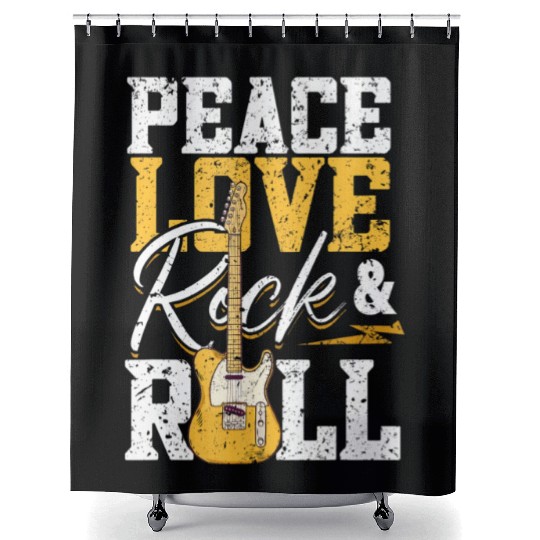 Peace Love Rock & Roll Electronic Rock Guitar Shower Curtains