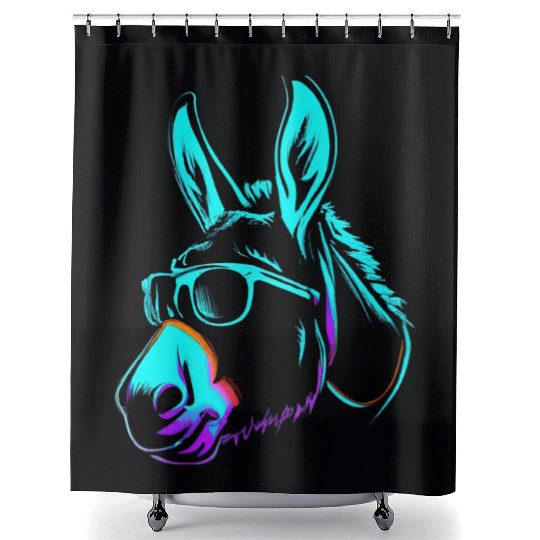 Donkey Stamp Neon Retro Colorful Shower Curtains