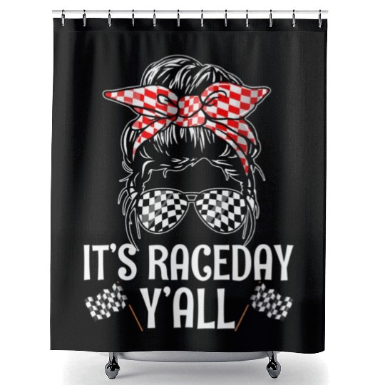 It'S Race Day Y'All Checkered Flag Racing Messy Shower Curtains