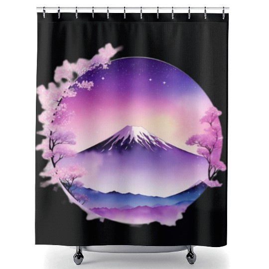 Japan Mount Fuji Dreamy Lo-Fi Style Retro Purple Shower Curtains