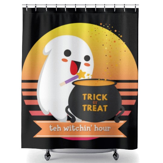 Halloween Cute Ghost Witching Hour Trick Or Treat Shower Curtains