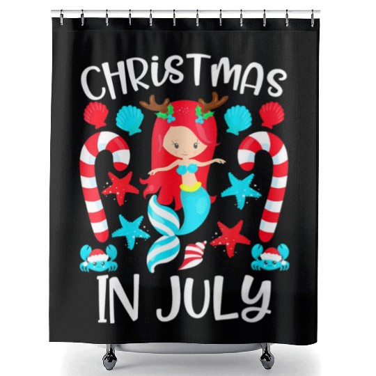 Christmas In July Cute Mermaid Summer Shower Curtains