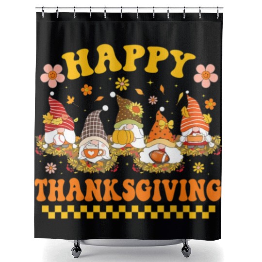 Groovy Cute Gnome Pumpkin Autumn Fall Happy Shower Curtains