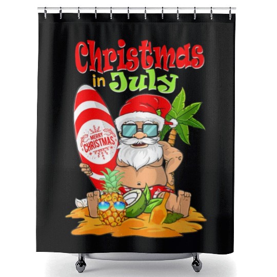 Christmas In July Funny Santa Summer Beach Shower Curtains