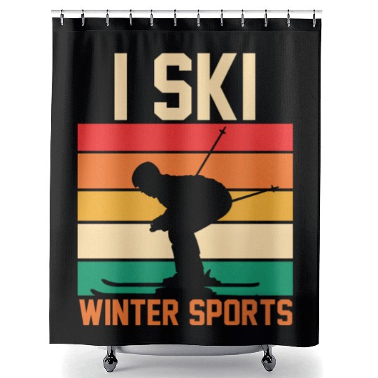 Skiing Lover Silhouette Skier Retro I Ski Shower Curtains