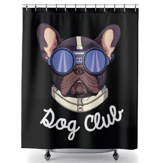 Frenchie Dog Club Pilot Dog Lover Frenchie Shower Curtains