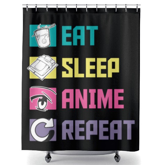 Eat Sleep Anime Repeat funny Shower Curtains
