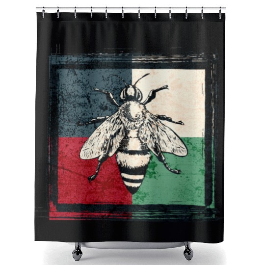 Vintage Bee Insect Colorful Illustration Shower Curtains