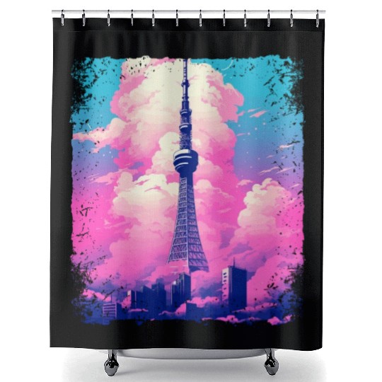 Aesthetic Tokyo Skytree Vaporwave Japanese Sight Shower Curtains