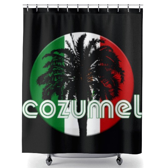 Cozumel Mexico Flag Native Palm Tree Mexican Shower Curtains