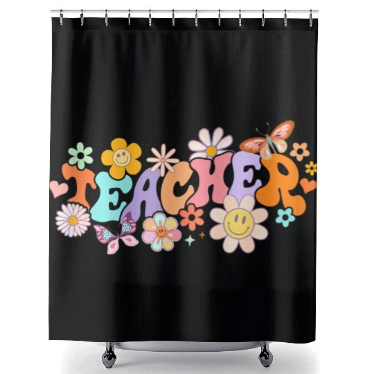 Floral Teacher Groovy Back to School Teacher Life Shower Curtains