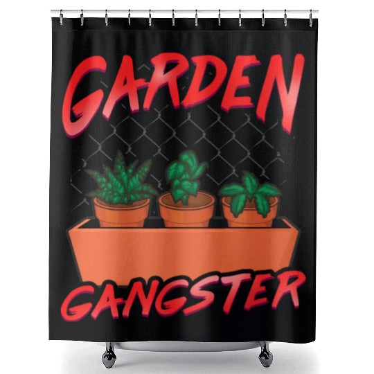 Cute Funny Garden Gangster Planting Pun Shower Curtains